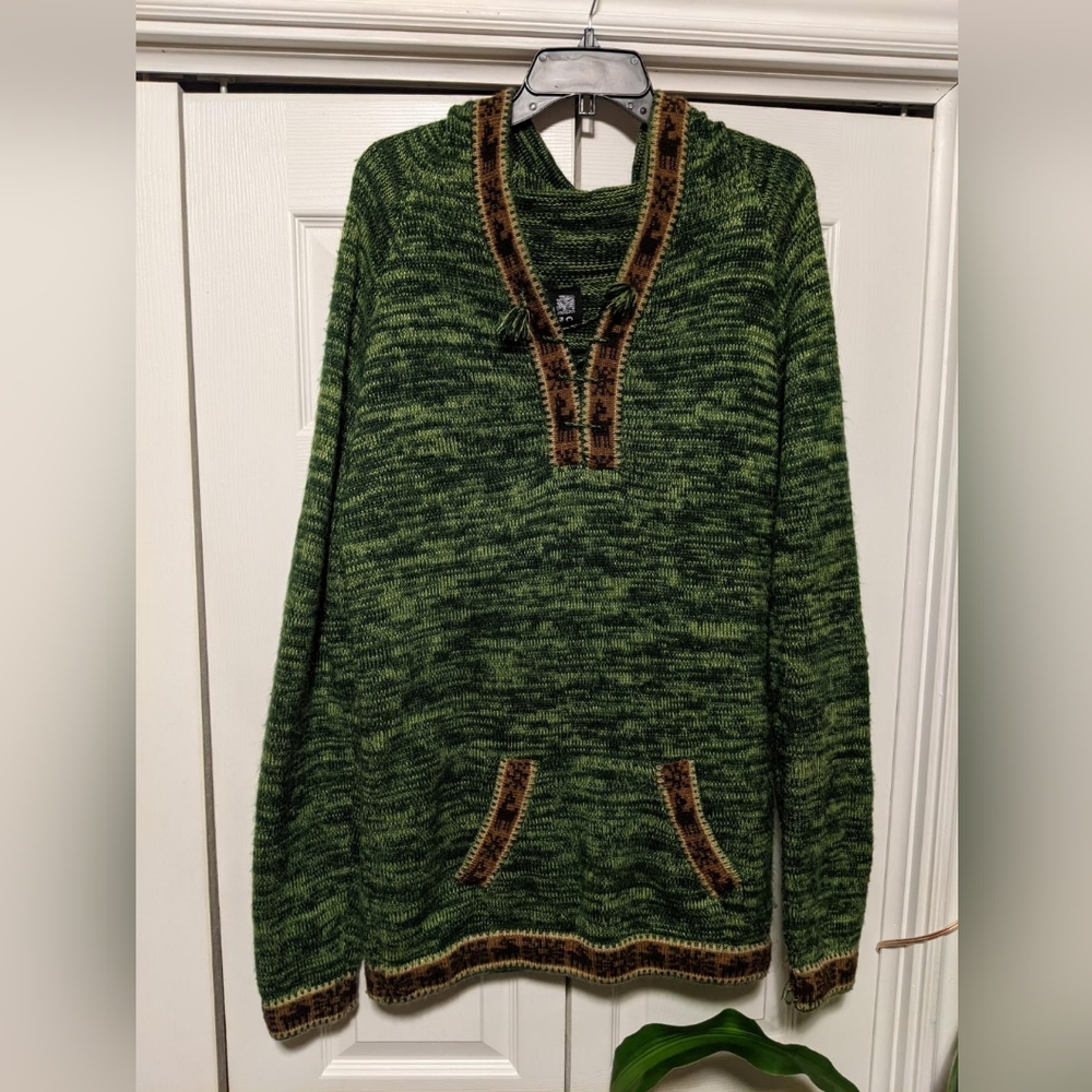 Green Mens Handmade Alpaca Wool Pancho L/XL - Picture 1 of 4